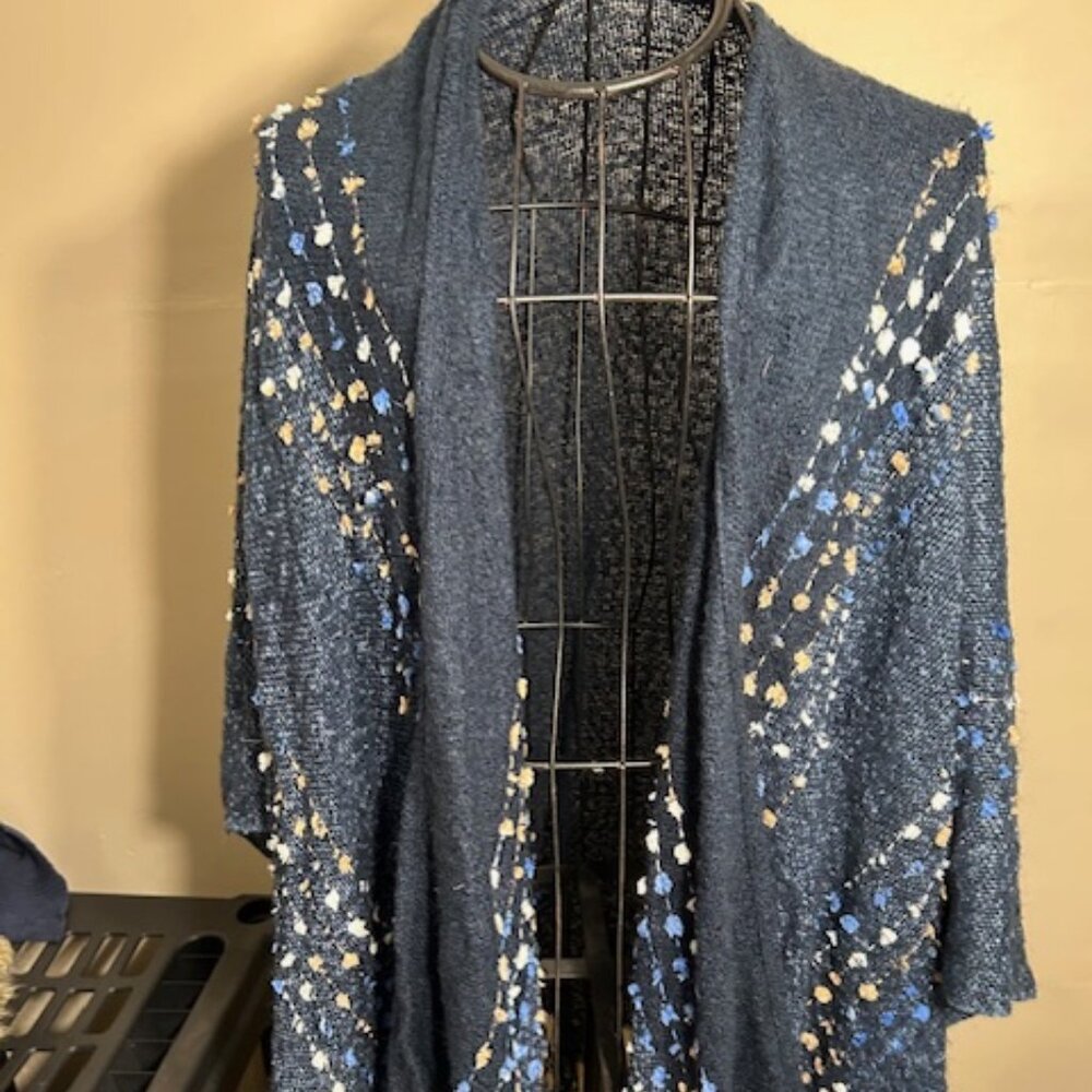 NEW blue knit womens zero shawl one size fits most sweater cover up coat knit